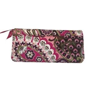Vera Bradley Very Berry Pink and Green Paisley Wallet Card Slots Zip Pocket